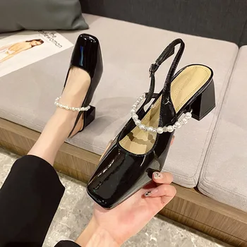 Prancūzų aukštos klasės Baotou puspriekabės mados Mary Jane pasakų stiliaus sandalai naujų aukštos obcasie sandalai