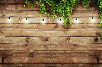 žalios tvoros girliandą lempos, medžio lenta, lapų, žolės foto fonas Vinilo audiniu Aukštos kokybės Kompiuteris spausdinti sienos fone