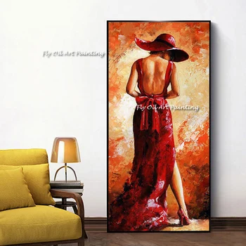 100% Rankomis Dažyti Abstrakti moteris nuoga su raudona suknelė gražus Tapybos Meno Kūrinys Drobės Sienų Apdaila