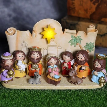 Kalėdas Ėdžiose Apdailos Nustatyti Animacinių filmų Jėzus Šventas Paveikslas Dervos Figūrėlės Namų Miegamąjį Kambarį Apdaila