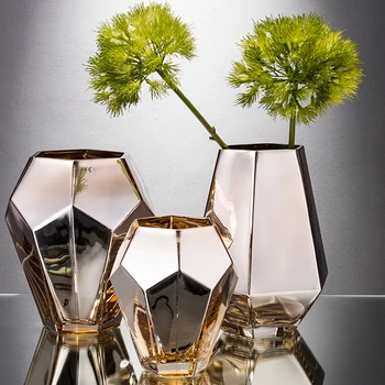Aukso Stiklo Vaza Electroplate Sausų Gėlių Hydroponics Puodą Stalo Geometrijos Namų Puošybai Centerpieces Vestuvėms