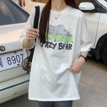 Laiškas Lokys Atsitiktinis Palaidų Marškinėlius moteriški marškinėliai Topai Japonijos Kawaii Ponios Ulzzang Moterų korėjos Harajuku Drabužiai Moterims