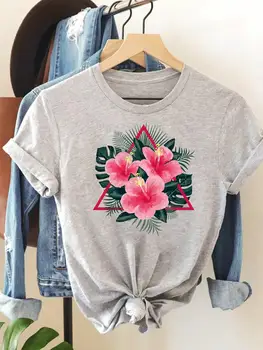 T Drabužiai, Spausdinimo Moterų Moterų Vasaros Grafinis Tee Mados Drabužius trumpomis Rankovėmis Gėlių, Geometrinių 90-ųjų Tendencija Mielas Atsitiktinis marškinėliai